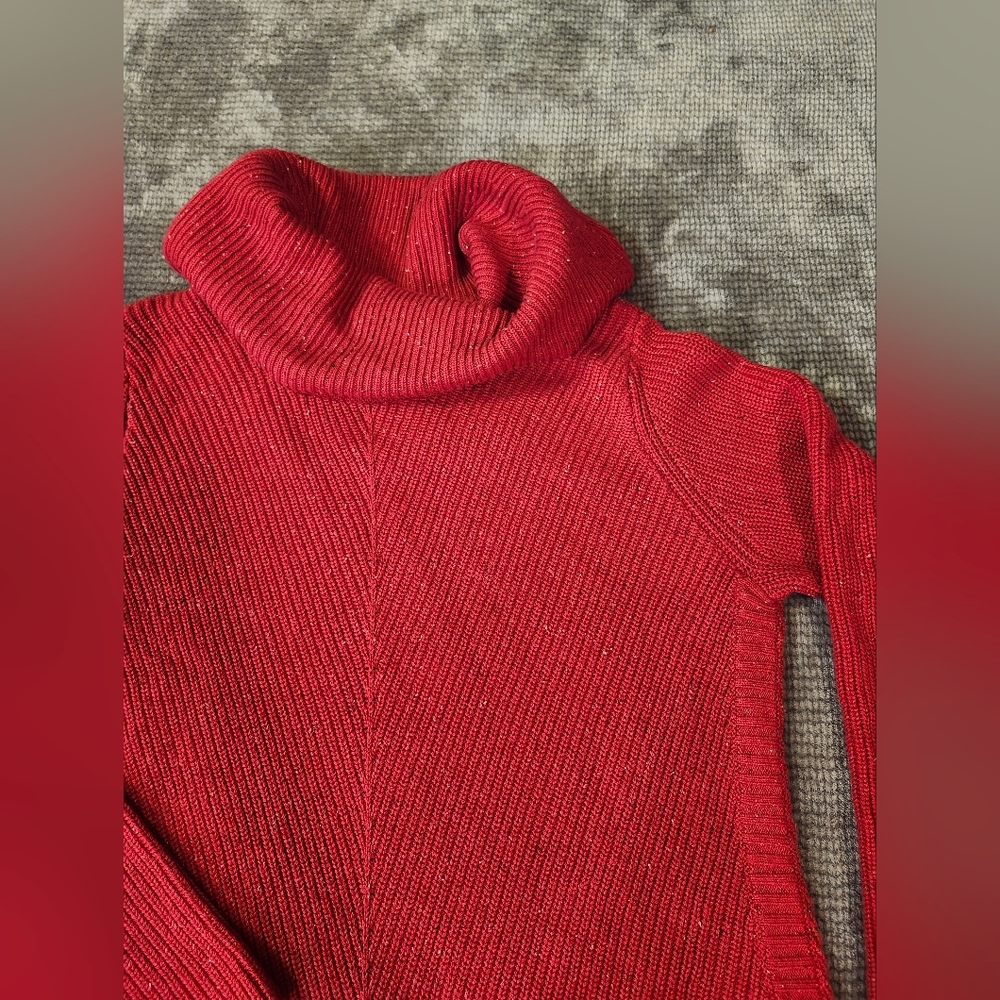 Talbots cowl neck sweater, Petite Med Christmas Holiday Red Knit Mixed Textures,